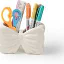 Bow Pencil Holder, Ceramic Pen Holder, Cute Pen Holder for Desk,Stand Makeup Brush Holder, for School, Home, Office Desk Decor (White)
