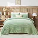 Jameswish Fluffy Comforter King Set - Soft Flannel Faux Fur Comforter Sage Green Winter Warm Fleece Bedding Set, Fuzzy Bed Bet 3 Pieces, 1 Shaggy Comforter with 2 Pillowcases