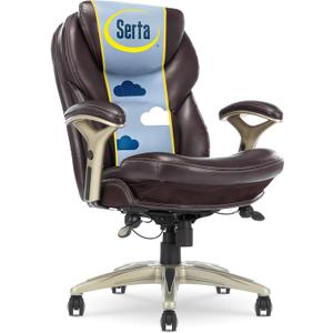 Serta Claremont Ergonomic Executive Office Chair with Back in Motion Technology, Adjustable Mid Back Desk Chair with Lumbar Support, Bonded Leather, Chestnut Brown