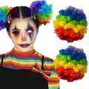 2 Pack Rainbow Afro Puffs Drawstring Ponytail Extension for Women Clown Costume Clown Wig Hair Puff Buns Short Synthetic Hair Accessories for Pride Parade Halloween Cosplay Party (Rainbow)