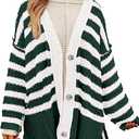 PRETTYGARDEN Women's Winter Striped Cardigan Sweaters Long Sleeve Button Down Open Front Chunky Knit Oversized Sweater Coat (S, Striped Beige Black)