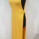 Beachwear Summer Dress Mustard Yellow With Knotted Side Split Cover Up One Size M