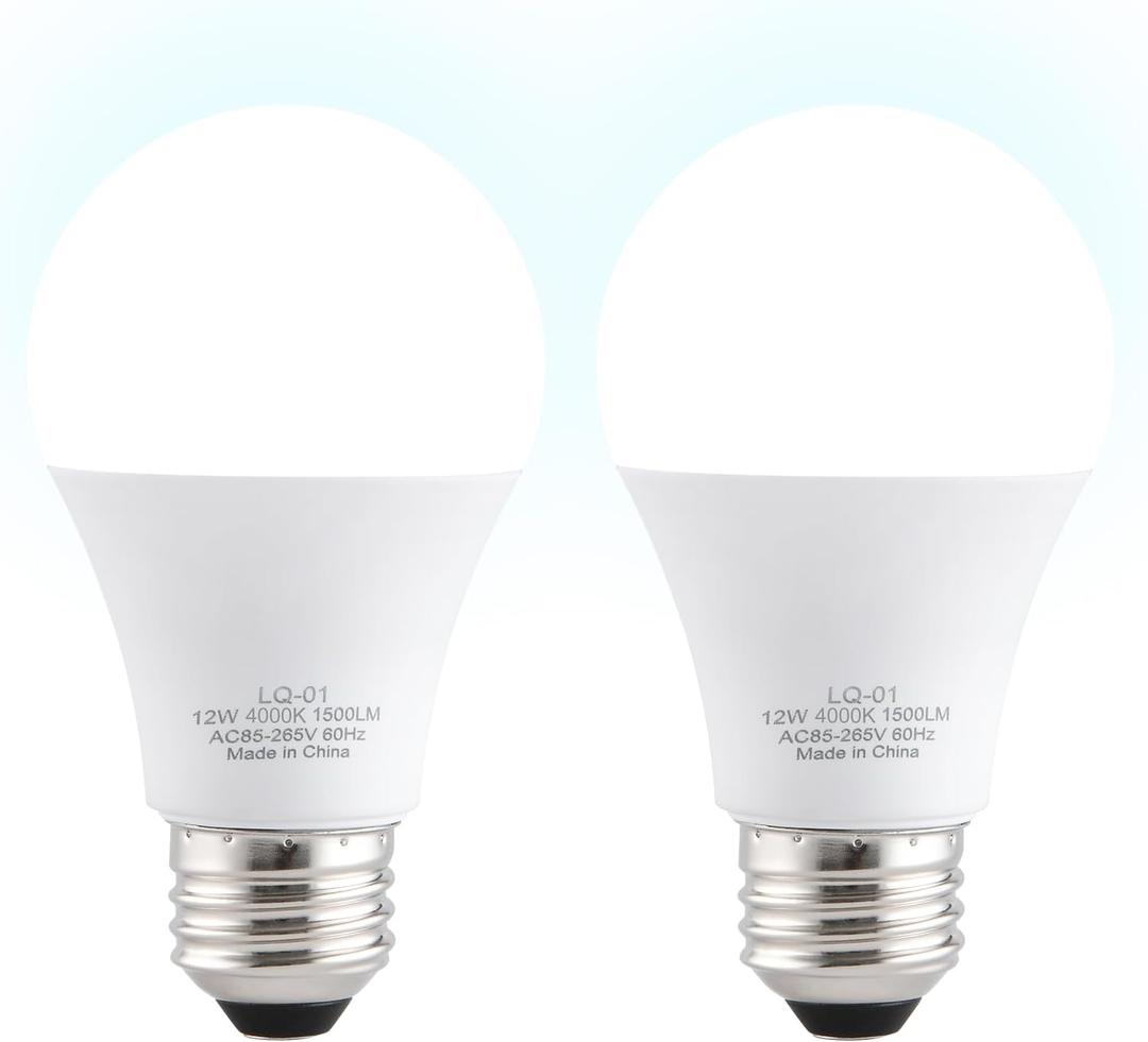 2PK 4000K Garage Door Opener Light Bulbs, 1500LM Ultra Bright, Minimize Interference, Compatible with Most Garage Door Openers, 12W, 5000K White, 120V, A19 Bulbs with E26 Base
