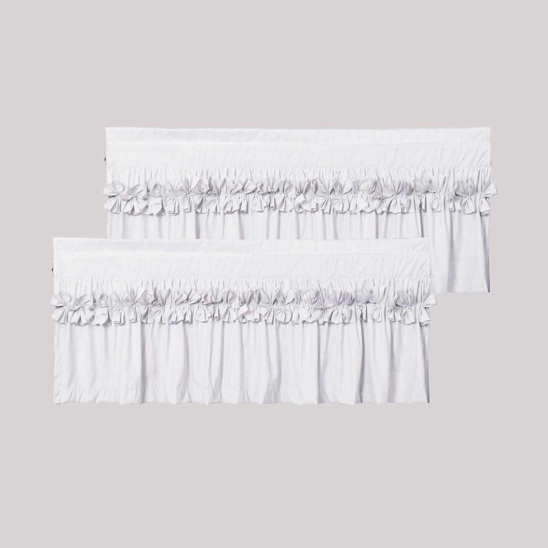 HIG 2 Pack White Ruffle Window Valances  Handcrafted Bow Tie Blackout Curtain Valances for Windows/Bathroom/Living Room/Bedroom, Farmhouse Decorative Privacy Kitchen Valance, 52"x18"(N60047)