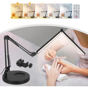 Toolour Desk Lamps for Nail Tech,24W Large Dual Architect Lamp with Remote Control,5 Colors Stepless Dimming Sleep Mode & Memory Function Workbench LED Halfmoon Light for Beauty Salon Home Office