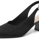 Women's Knit Slingback Heels Pumps with Adjustable Ankle Strap Fashion Breathable Closed Square Toe Chunky Heel Mules Sandals Work Office Wedding Dressy Shoes (Black) Size: 37