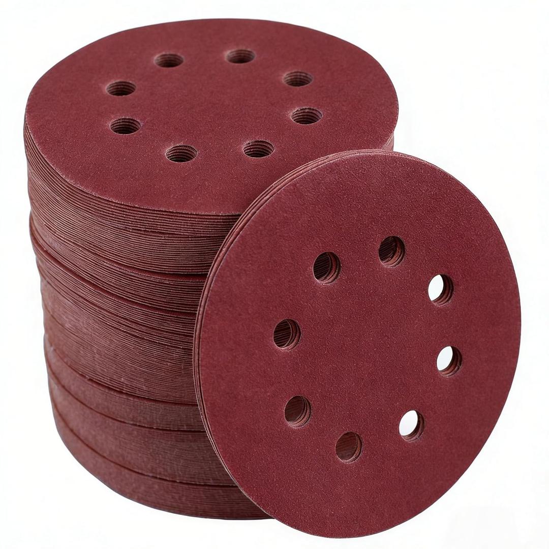 120 PCS 5 Inch 8 Hole Red Round Sandpaper, 60 80 100 120 150 180 220 240 320 400 600 800 Grit Sanding Discs, Hook-and-Loop Abrasive Sander Paper for Random Orbit Floor,Drywall Sander
