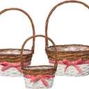 Set of 3 Rattan Woven Baskets with Handle and Plastic Lining, Sturdy and Stylish Picnic and Gift Baskets - Ideal as Fruit Basket, for Storing Picnic Accessories, Garden Items and Home Decor