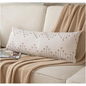 Caflife Boho Lumbar Pillow Cover 14x36 Long Pack of 1 Decorative Pillows Bed, Beige with Tan Body Throw Pillow Covers, for Modern Farmhouse Sofa Bedroom Living Room Home Decor Couch Pillowcase