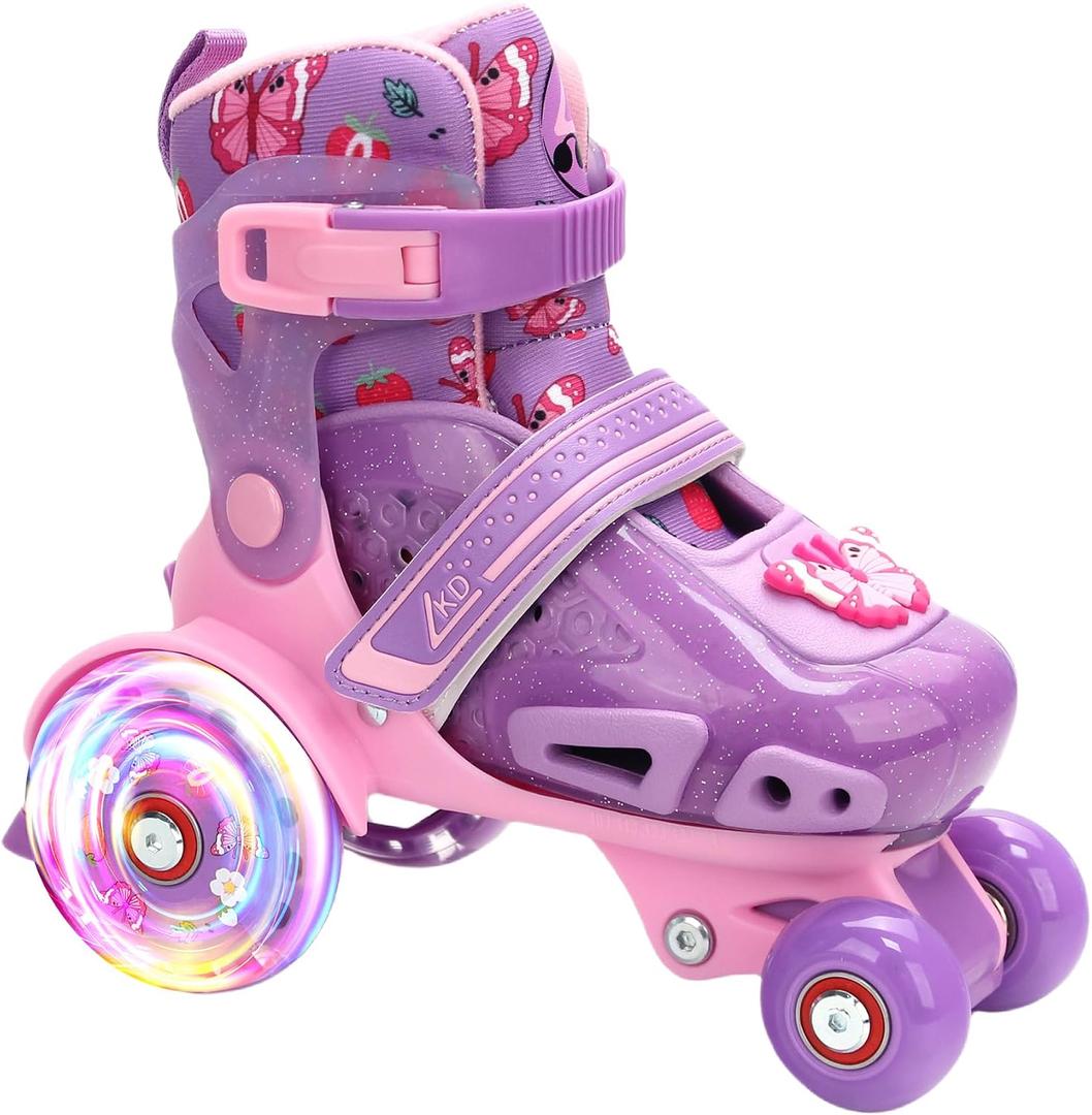 LKD Adjustable Kids Roller Skates for Boys Girls,Beginner Quad Skates,Indoor Outdoor Sports for Ages XS