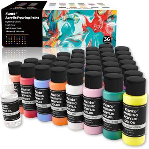 Funto Acrylic Pouring Paint Set, 36 Bottles, with Silicone Oil, High Flow, Pre-Mixed, Art Supplies for Pouring on Canvas, Glass, Wood, Tile, Rocks