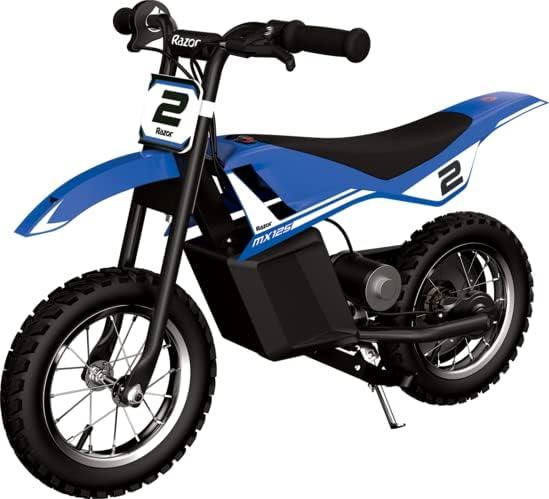 Razor MX125 Dirt Rocket Electric-Powered Bike with Authentic Motocross Geometry, Rear-Wheel Drive,100-watt, high-Torque, Chain-Driven Motor, for Kids 7+, Blue