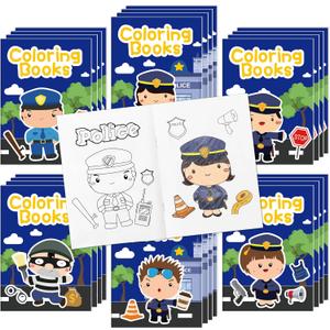 JAPBOR Police Coloring Books for Kids - 24PCS Mini Policemen Color Book Bulk Party Favors, Police Themed Small Colouring Pages for Birthday Gifts Classroom Drawing Painting Games Goodie Bag Filler