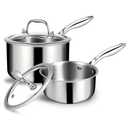 EWFEN 3 Ply Stainless Steel Sauce Pan Set with Lids, 1 & 2 Quart Multipurpose Cooking Pot, Stay-Cool Handle, Induction Oven Dishwasher Safe, 1QT & 2QT