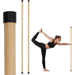 P Polerden Yoga Stick, 5ft Exercise Stick for Mobility, Stretching Stick with Non-Slip Ends, Exercise Dowel for Pilates, Balance Pole and Stretch Bar for Stretching Equipment (2 PCS (58 inches + 58 inches) Natural Bamboo)