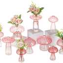 Glasseam Pink Glass Mushroom Vase: Cute Small Flower Vase Set of 10 Unique Mini Bud Vases for Centerpieces Decorative Vases for Flowers Funky Plant Vase Decor