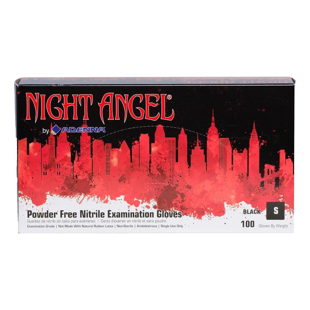 Adenna NGL220 Night Angel Nitrile Powder Free Exam Gloves, 4 mil, Black, Small (Pack of 100) (Black, S)