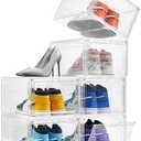Attelite Shoe Box Organizer,Set of 8,Stackable Plastic Shoe Box with Clear Door, Shoe Storage Box Containers,For Display Sneakers,Easy Assembly,Fit up to US Size 12(13.4”x 10.6”x 7.4”)
