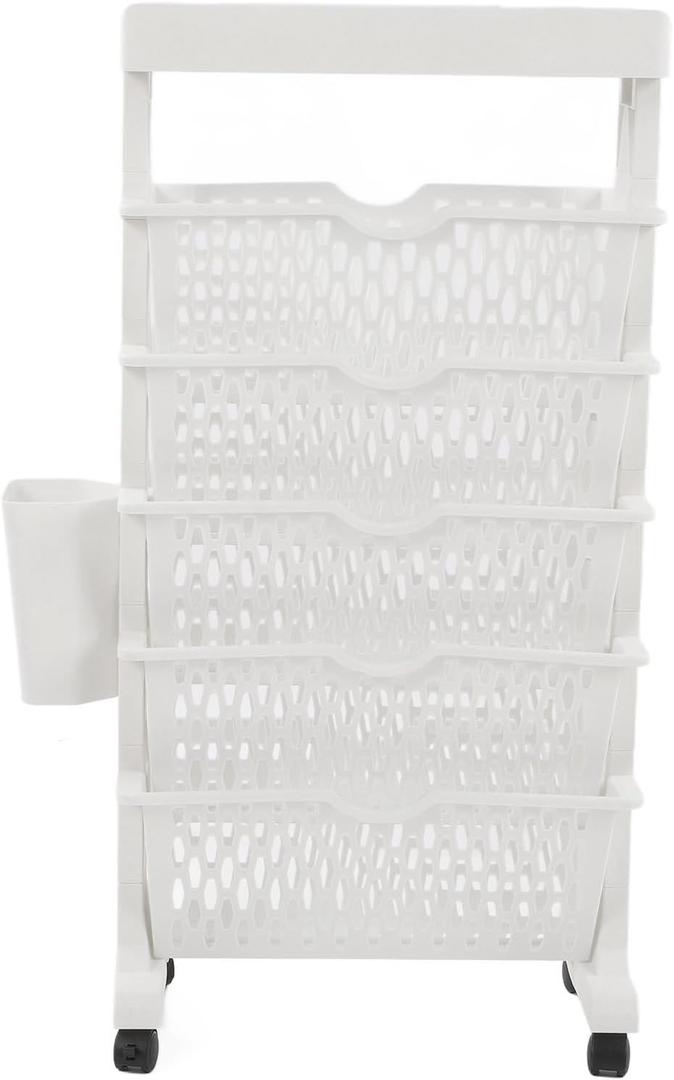 Mobile Bookshelf with Wheels Plastic Multilayer Capacity Desk Organizer Table Side Storage Basket Cart for School Classroom Home (6 Layer White, with Little Box)
