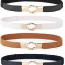 WERFORU Women Skinny Belt for Dresses Retro Stretch Waist Belt with Gold Buckle Set of 4