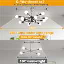 33" Modern Chandelier Ceiling Light Fixture, 12-Light Sputnik Chandeliers Matte Black Mid Century Chandelier Over Table, Height Adjustable Chandeliers for Dining Room Living Room (Bulbs Not Included)