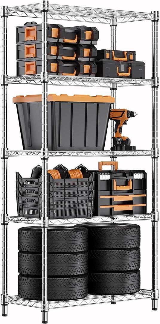1250 lbs Steel Heavy Duty 5-Tier Utility Shelving Unit Steel Organizer Wire Rack for Home,Kitchen,Office,Chrome (13.7" D x 23.6" W x 62.4" H) (5 Tier 13.7" D x 23.6" W x 62.4" H)