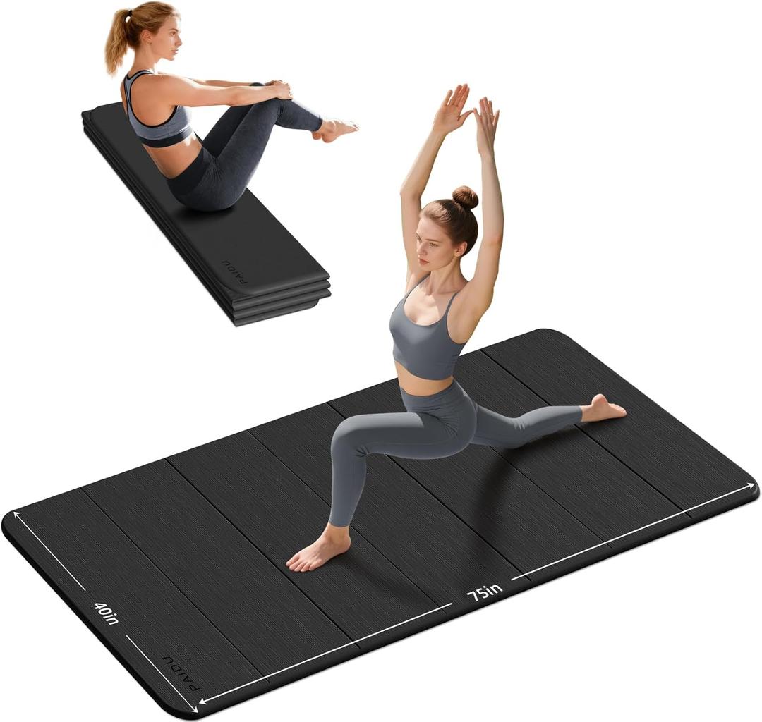 PAIDU Foldable Yoga Mat thick- 2/5" (10MM) TPE Non-Slip Design, Quick FoldEasy Storage, 75x40 Extra Long/Wide for Indoor Yoga, Pilates and Outdoor Travel Workouts