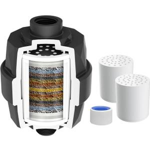 Hibbent Shower Filter for Hard Water, High Output Shower Head Filter to Remove Chlorine and Fluoride, 20 Stage Showerhead Filter, Shower Water Filter with 2 Replaceable Filter Cartridges, Matte Black