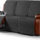 Ruaozz Waterproof Recliner Sofa Covers, 1-Piece Couch Covers for Reclining Couches Reclining Couch Cover Washable Furniture Protector with Elastic Straps Pocket for Kids Pets (Charcoal Grey, 3 Seater)