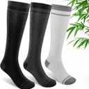 SONORAN Bamboo Viscose Compression Socks for Women & Men (3 Pairs) 15-20 mmHg Knee High Support for Nurses, Travel, Pregnant L/ XL（Black&Gray&White）