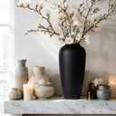 Tall Black Ceramic Vase for Flowers, 13 Large Matte Black Vase for Home Decor, Rustic Modern Pottery Vase for Pampas Grass, Entryway, Dining Table and Living Room Centerpieces