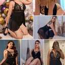 Sexy Lingerie Babydoll Nightgown Women Plus Size Chemise Nighties Lace Underwear One Piece Sleepwear Nightwear (Black)