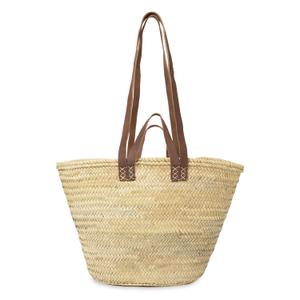 FRENCH MARKET BASKET with double flat leather handles, straw bag, beach bag, basket bag, shopping basket,with handle