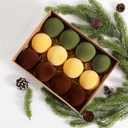 Christmas Ornaments Set of 12, 3.15" Flocked Velvet Balls with Hand Painted Designs, Elegant Christmas Tree Decorations in Gift Box (Brown&green)