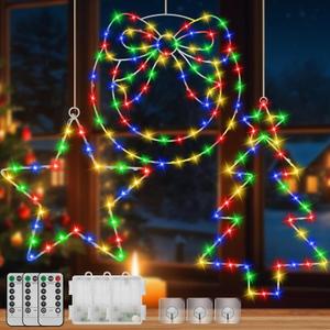 3 Pcs Christmas Window Lights, Battery Powered Tree,Wreath,Star Christmas Window Decorations with Timer Function, Multicolor Lighted Hanging Xmas Lights for Fireplace Outdoor Décor,Xmas Tree