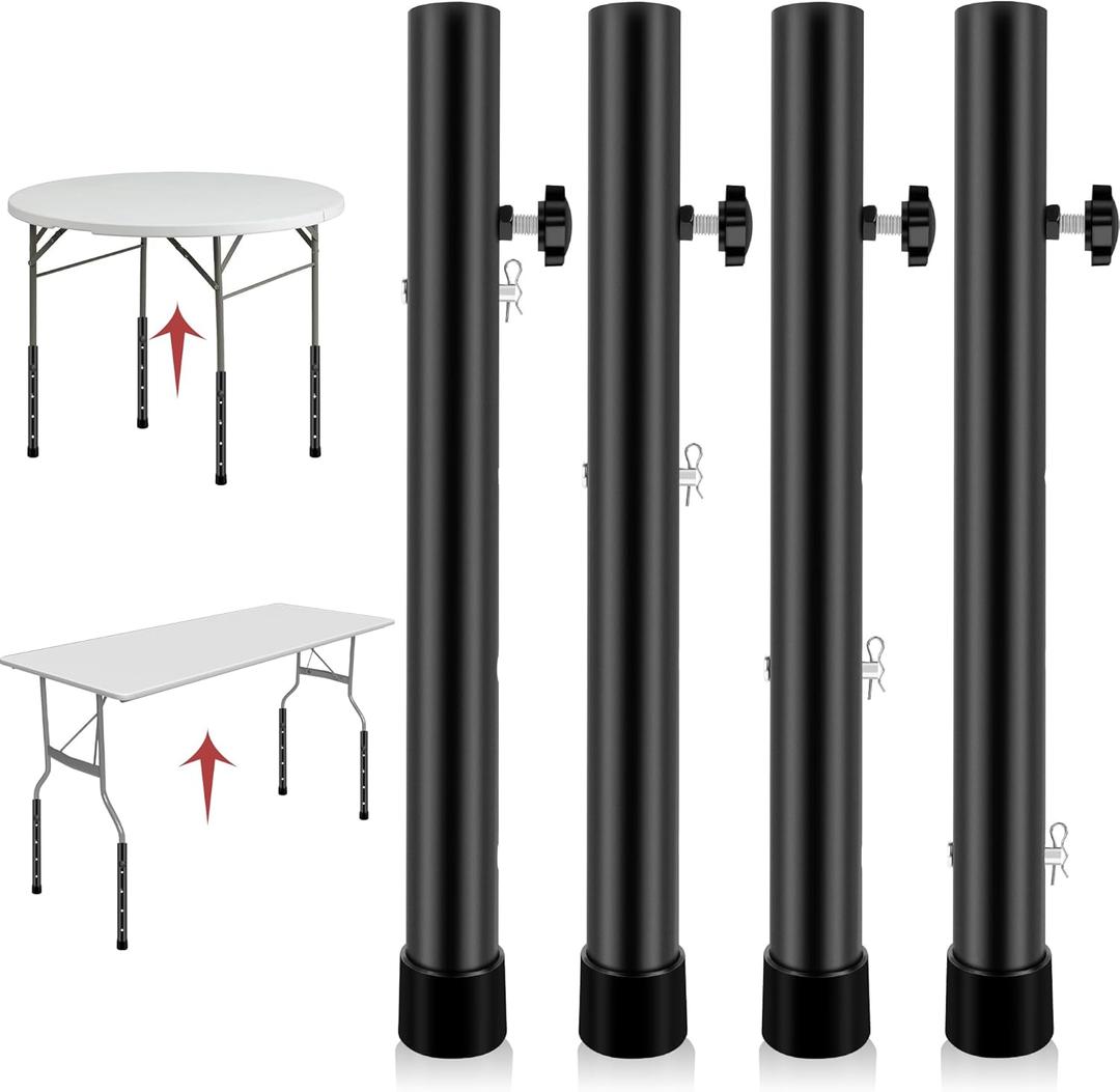 Table Leg Extenders for Folding Tables, Folding Table Legs Extensions for Straight and Bent Legs, Heavy Duty Steel 4 Levels Adjustable Folding Table Leg Risers, Raise Table Height