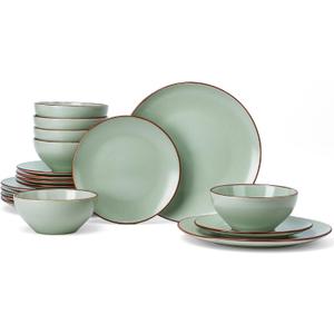 Famiware Venus Ceramic Plates and Bowls Sets, Speckled Dinnerware Dish Sets for 6 (18 Pieces) - Microwave and Dishwasher Safe, Matte Light Green (Set(18pcs), Light Green)