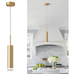 KCO Lighting LED Gold Mini Pendant Light Modern Kitchen Island Ceiling Hanging Light Fixtures Small Cylinder Ceiling Pendant Lighting for Bedroom, Dinning Room (Gold)