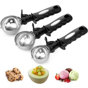 Ice Cream Scoop Set, Large Cookie Scoop Set 3 PCS for Baking, 3.25 Tbsp / 4.9 Tbsp / 6 Tbsp Sizes with Thumb Trigger, Portion Control for Cookie Dough, Ice Cream, Cupcake, Muffin, 1.63/2.45/3 OZ (57 & 65 & 70 mm / Set of 3)