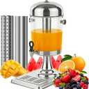 Beverage Dispenser with Stand,2 Gallon Drink Dispenser for Parties,Events,Buffet &Self-Serve,Dual Ice Tube Core Fruit Infuser,Leakproof Spigot,Clear PC Container,Stainless Steel Lid&Base