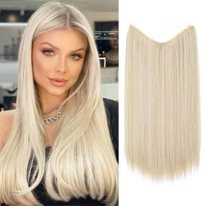 SARLA Invisible Wire Hair Extensions Straight Long Synthetic Hairpieces 22 inch Adjustable Transparent Headband for Women Light Champagne