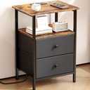 Smoproper Nightstand with Charging Station, Bedside End Table with 2 Fabric Drawers for Bedroom, Side Table with USB Ports and Outlets (Brown Black)