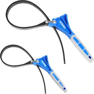 2-Pack Strap Wrench, 6" and 4" Rubber Strap, Adjustable Blet Jar Opener, Water Filter Plumbing Faucet Tool (Blue)