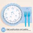 96Pcs Blue Bow 16th Birthday Party Supplies Blue White Birthday Scalloped Plates and Napkins Bow Themed Tableware Set for 16 Years Old Girls Bachelorette Party Decorations Serves 24