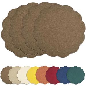 AHHFSMEI Round Faux Linen Placemats Set of 4 Heat Resistant Non-Slip Stain Proof Table Mats for Kitchen Dining Elegant Decor Place Mats (Brown,4)