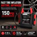 Jump Starter with Air Compressor,2500A Car Battery Jumper Starter 150 PSI Tire Inflator,6 in 1 Auto Lead-Acid Battery Booster Jump Starter for Up to 10.0L Gas or 8.0L Diesel with LED Light