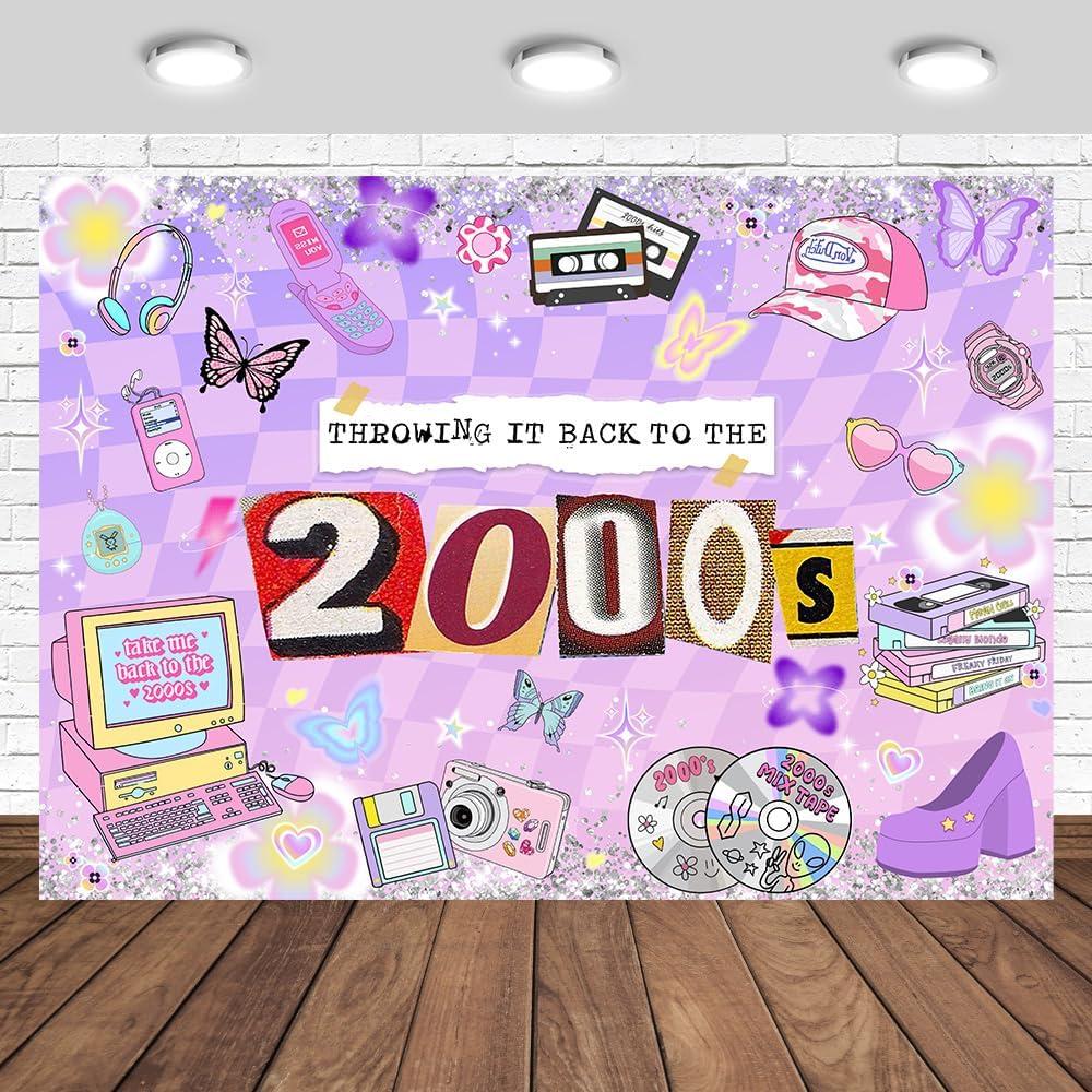 Tcoyodw Early 2000s Backdrop 7x5ft Y2k Theme Retro Fashion Throwback The 00s Happy Birthday Party Decorations Photography Background for Girls Banner Photo Studio Props