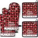 Christmas Oven Mitts and Pot Holders Sets of 2 Snowman Santa Claus Heat Resistant Oven Mitts and Hot Pads for KitchenSoft Cooking Oven Gloves and Grill Baking BBQ Essentials and Accessories (Christmas01)