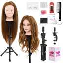 Mannequin Head 80% Human Hair with Tripod Stand, 28 Inch Makeup Cosmetology Manikin Head Braiding Mannequin Head with stand, Hairdressing Training Practice Doll Head for Hair Styling with Table Clamp (Blonde#27B&Tripod)