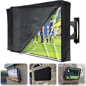 Outdoor TV Cover 55-58 Inch with Clear Scratch Resistant Front Flap + Bottom Cover, HOMEYA 600D Weatherproof & Waterproof TV Screen Protector, Fits Most TV Mounts Stands with Remote Controller Pocket
